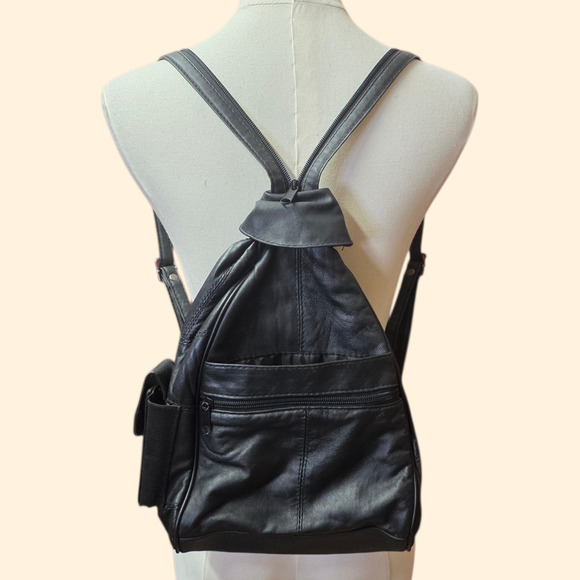 1990s Black Leather Mini Backpack Crossbody Bag main image 2